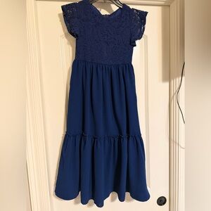 Classic Navy & Cream Lace Bodice Tiered Girls Dresses